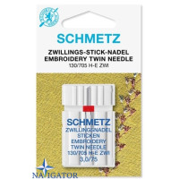 Двойная вышивальная игла Schmetz Twin Embroidery № 3.0/75 (130/705H-E ZWI)