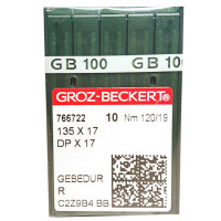 ИГЛА ШВЕЙНАЯ ПРОМЫШЛЕННАЯ GROZ BECKERT DPx17 № 120 GEBEDUR 10 шт для колонковых и прямострочных машин, тяжелые ткани и кожаные изделия