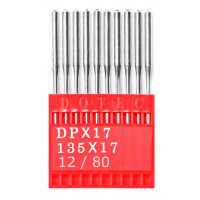 Промислові швейні голки Dotec DPx17 № 12/80 для колонкових і прямострочних машин, важкі тканини та шкіряні вироби