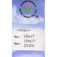 Промислові швейні голки Dotec DPx17 № 25/200 для колонкових і прямострочних машин, важкі тканини та шкіряні вироби