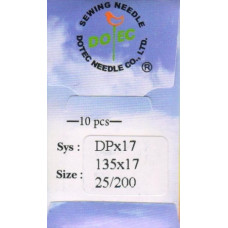 Промислові швейні голки Dotec DPx17 № 25/200 для колонкових і прямострочних машин, важкі тканини та шкіряні вироби