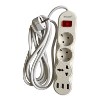 Удлинитель RF-3 метра, 2 розетки + 1 универсальная + 3 USB, с выключателем, провод 3x1 мм2, с заземлением