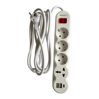 Подовжувач RF-3 метра, 3 розетки + 1 універсальна + 2 USB/1 Туре-С, з вимикачем, провід 3x1 мм2, із заземленням