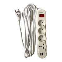 Подовжувач RF-5 метра, 3 розетки + 1 універсальна + 2 USB/1 Туре-С, з вимикачем, провід 3x1 мм2, із заземленням